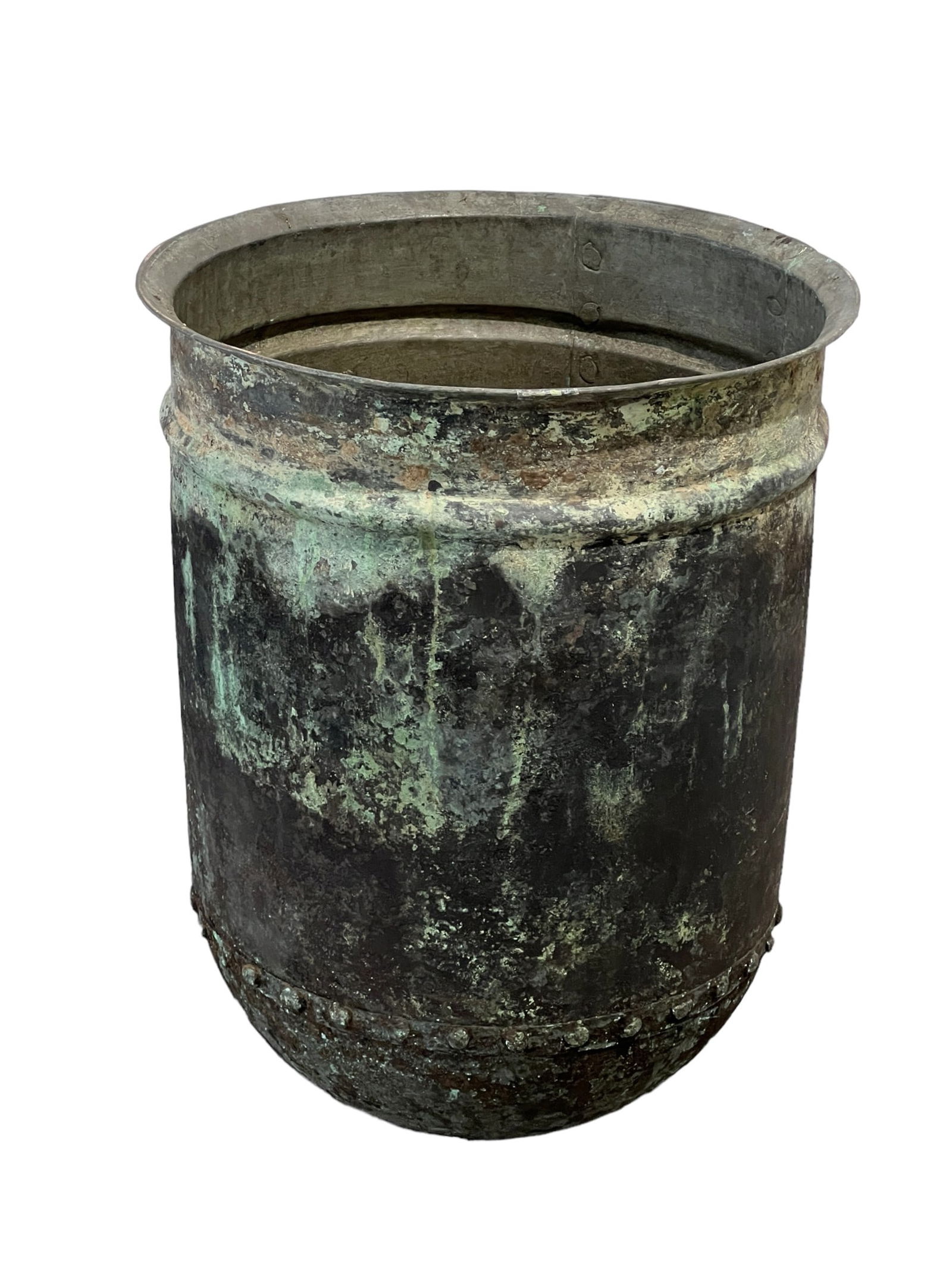 French Industrial Riveted Copper Pot 25 1/2"H, 19" Diam.: French Industrial Riveted Copper Pot 25 1/2"H, 19" Diam.