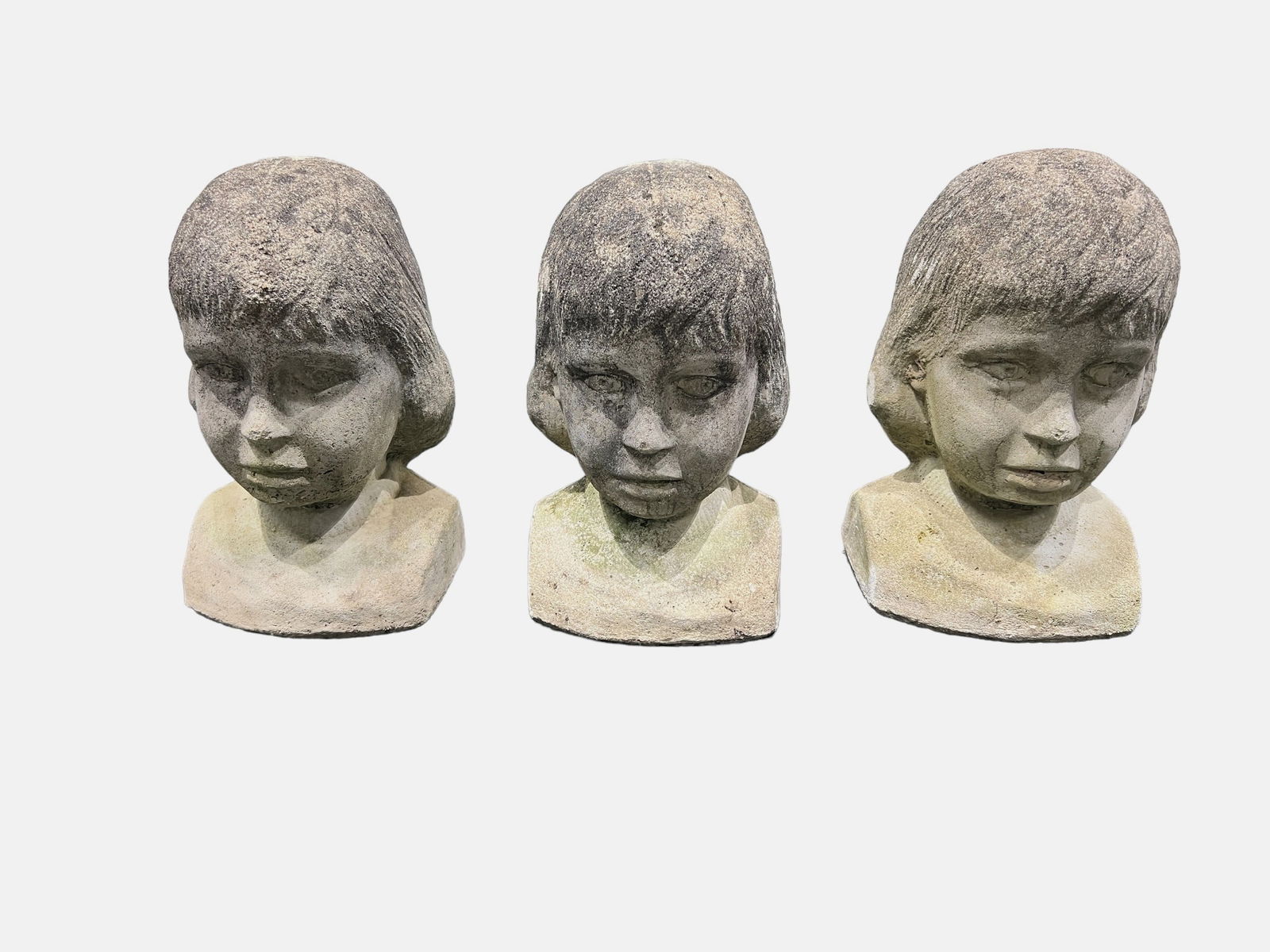 3pc. Lot of French Concrete Girl Busts 12 1/2"H, 8 1/4"L, 7"W all similar in size.: 3pc. Lot of French Concrete Girl Busts 12 1/2"H, 8 1/4"L, 7"W all similar in size.