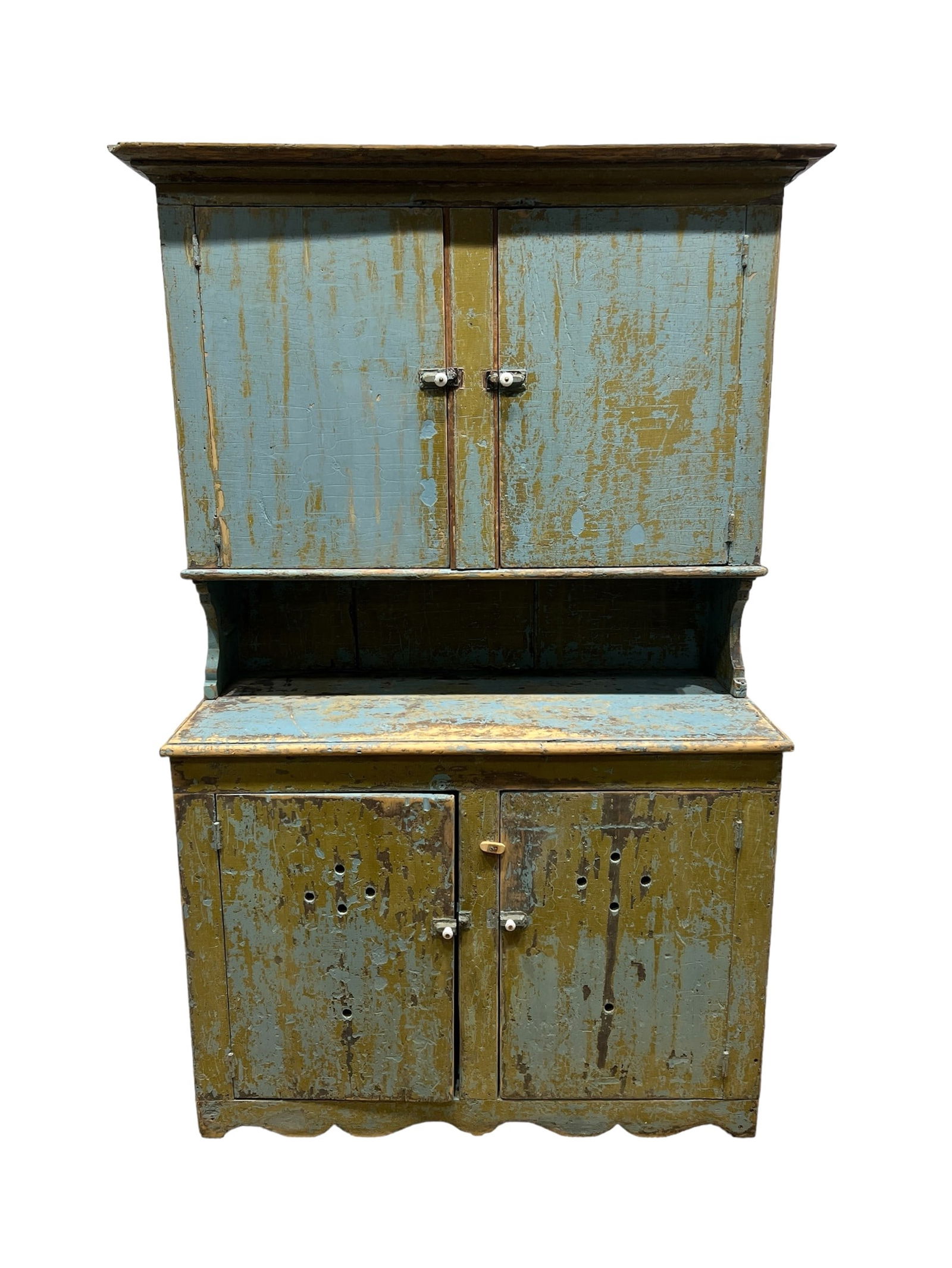 2pc. Painted Step back Cupboard 73"H,   45"L,   20 1/2"W (1 of 10)
