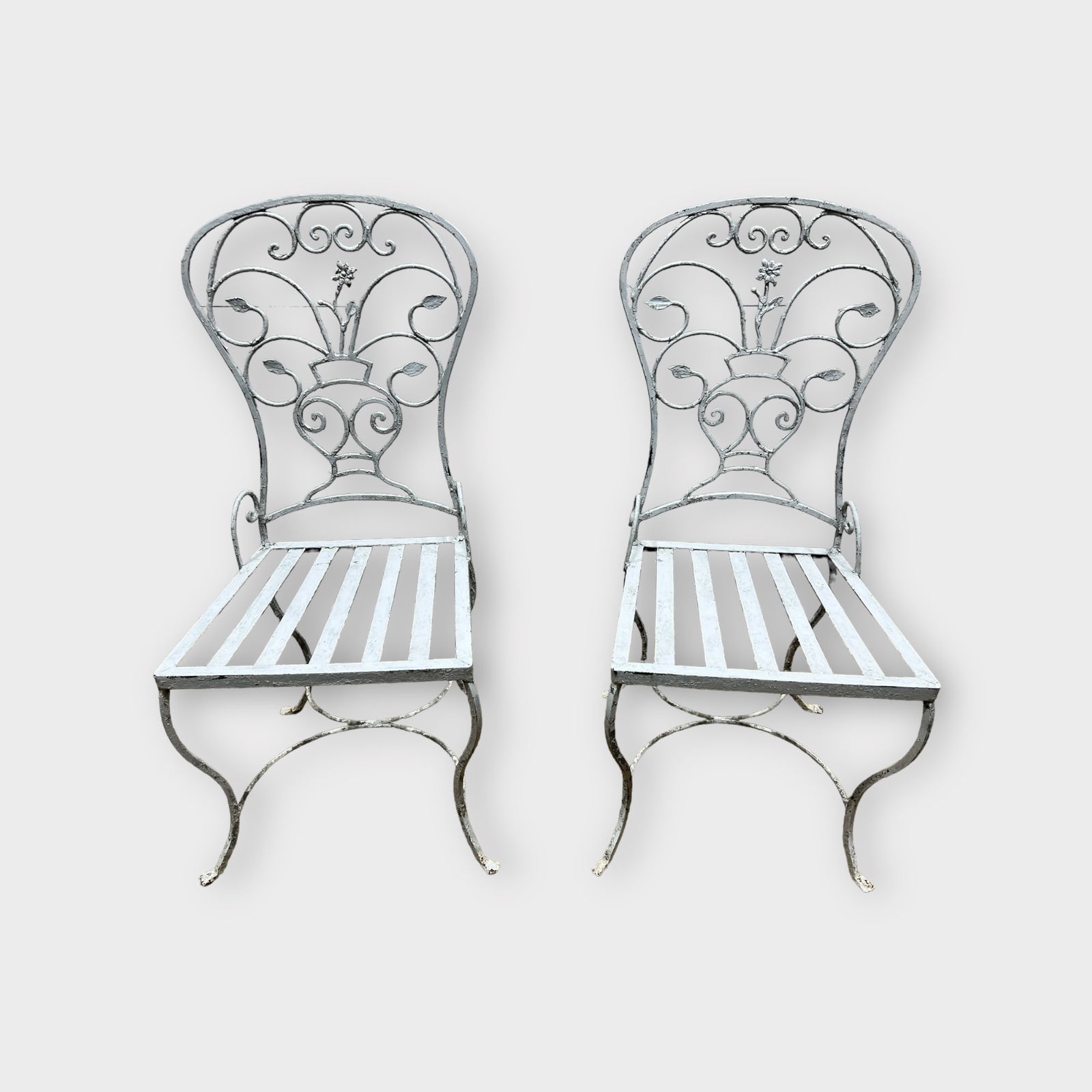 Pair of French Painted Iron Garden Chairs 37 1/2"H,   18 3/4"L,   16 1/2"W (1 of 7)