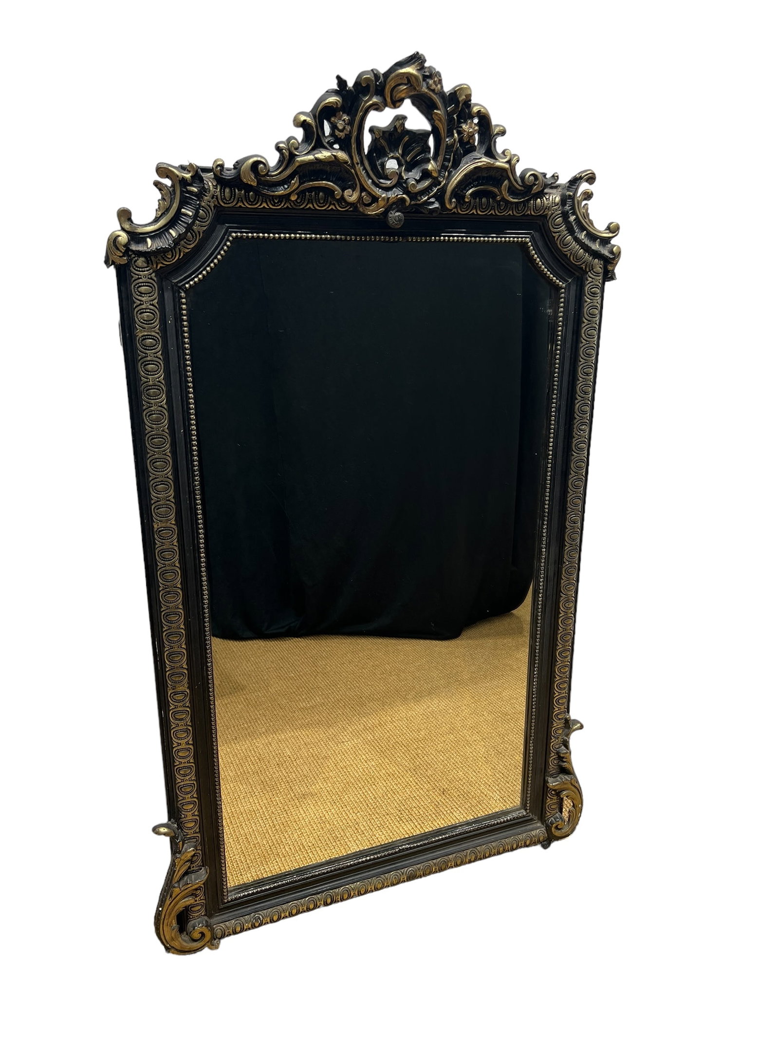 French Painted Carved Mirror 59 1/2"H, 36"L: French Painted Carved Mirror 59 1/2"H, 36"L