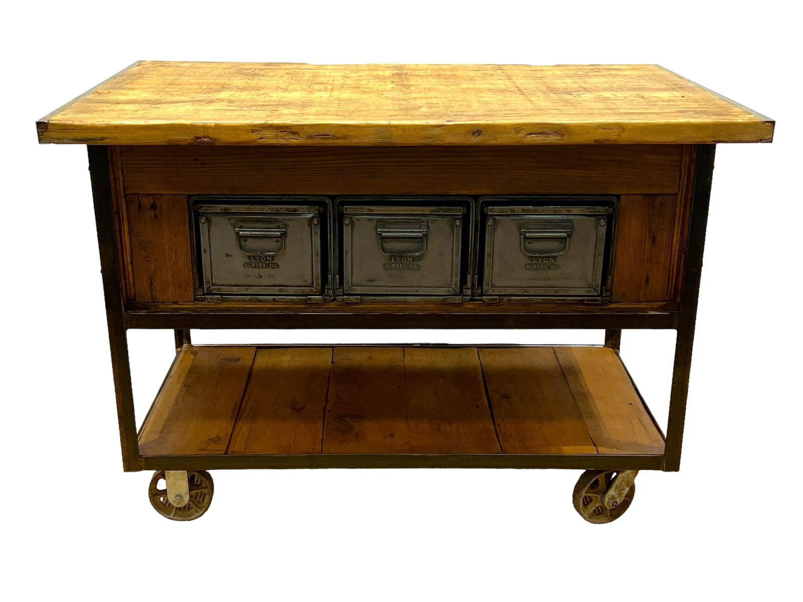 Industrial Work Island w/ Metal Bins 39 1/2"H,   55 1/4"L,   33 3/4"W (1 of 7)