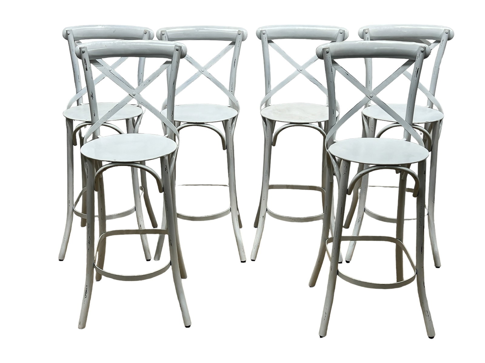 6 PC White Painted Metal Bar Chairs 46"H, 16"L, 20"W (1 of 11)