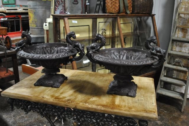 Cast Iron Garden Urn X2