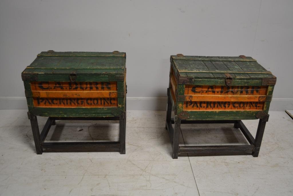Painted Industrial Shipping Crate Side Table X2: Painted Industrial Shipping Crate Side Table X2 26"H, 26 1/4"L, 18 3/4"W ea.