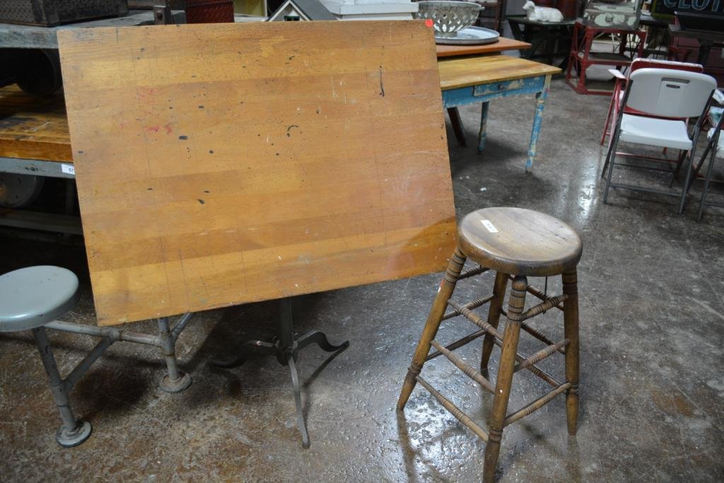 2 Piece Lot- Stool & Drafting Table: 2 Piece Lot- Stool & Drafting Table
