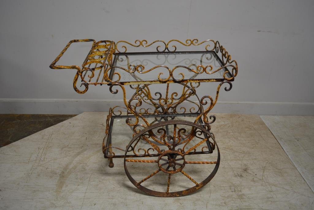 Iron Garden Tea Cart 36"H, 38"L(at handle), 23"W(wheel: Iron Garden Tea Cart 36"H, 38"L(at handle), 23"W(wheel to wheel)
