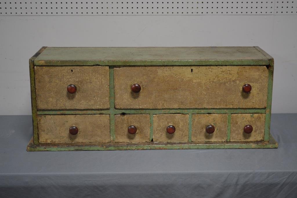 Painted New England Apothecary H- 15 1/4", L- 42 1/4",: Painted New England Apothecary H- 15 1/4", L- 42 1/4", W- 14"