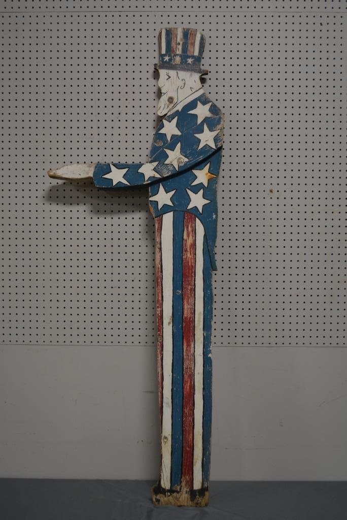 Folk Art uncle Sam Flag Holder H- 66", W- 24": Folk Art uncle Sam Flag Holder H- 66", W- 24"