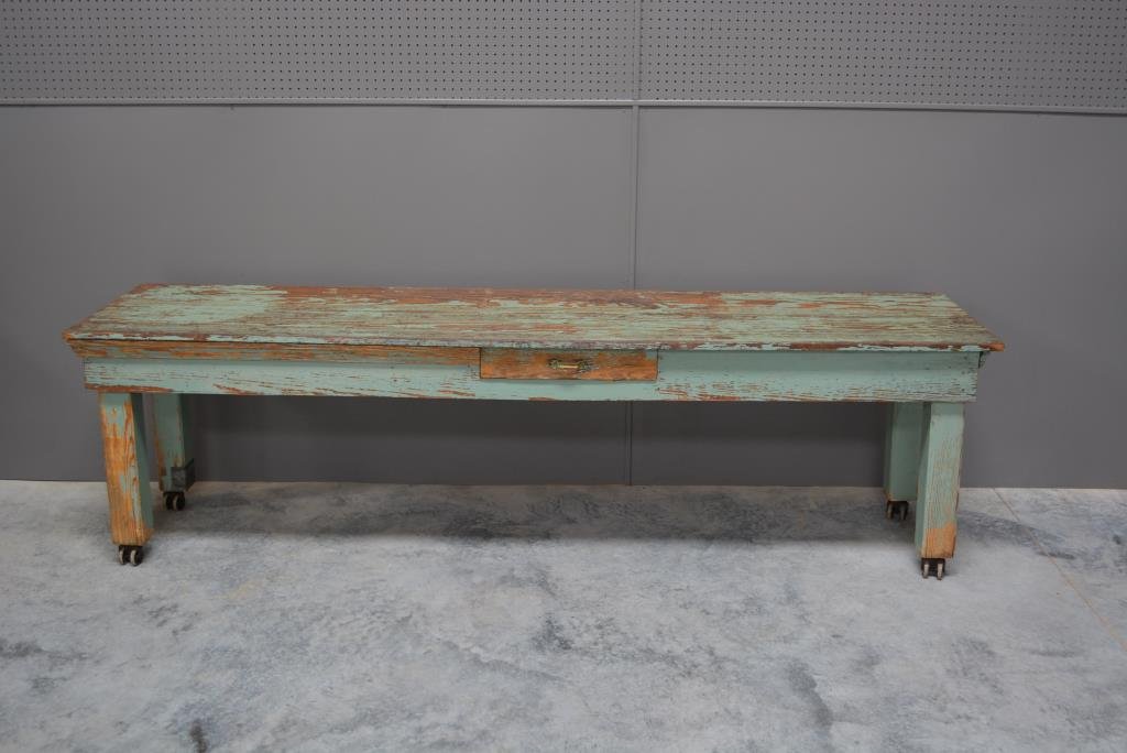 Painted Store Display Table 27 1/2"H, 95 1/2"L, 23"W: Painted Store Display Table 27 1/2"H, 95 1/2"L, 23"W