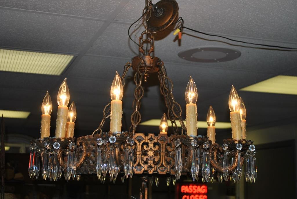 Hanging Light Fixture w/ Prisms Restored & in working: Hanging Light Fixture w/ Prisms Restored & in working order 22"H, 27 1/2"round