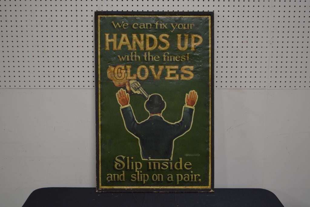 Gloves Trade Sign- Metal w/ Wooden Frame 35 1/2" x 23: Gloves Trade Sign- Metal w/ Wooden Frame 35 1/2" x 23 1/4"