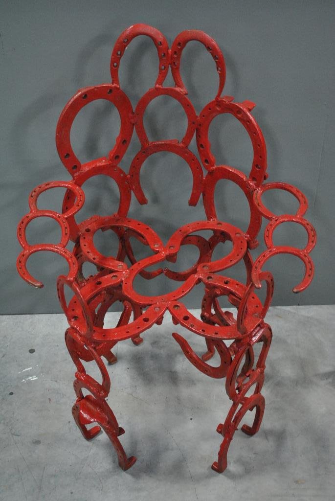 Folk Art Horseshoe Chair 34 3/4"H, 23 1/2"L, 17"W: Folk Art Horseshoe Chair 34 3/4"H, 23 1/2"L, 17"W