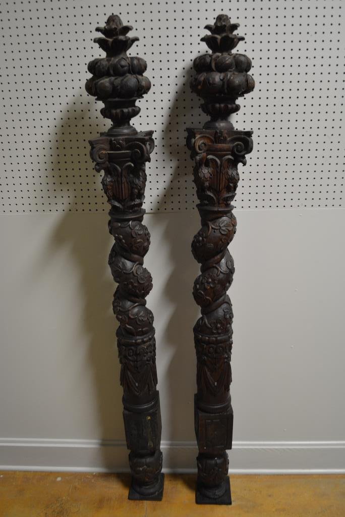 Carved Post w/Fruit Basket Finial X-2: Carved Post w/Fruit Basket Finial X-2 73"H, 7 1/2" x 7 1/2" ea.