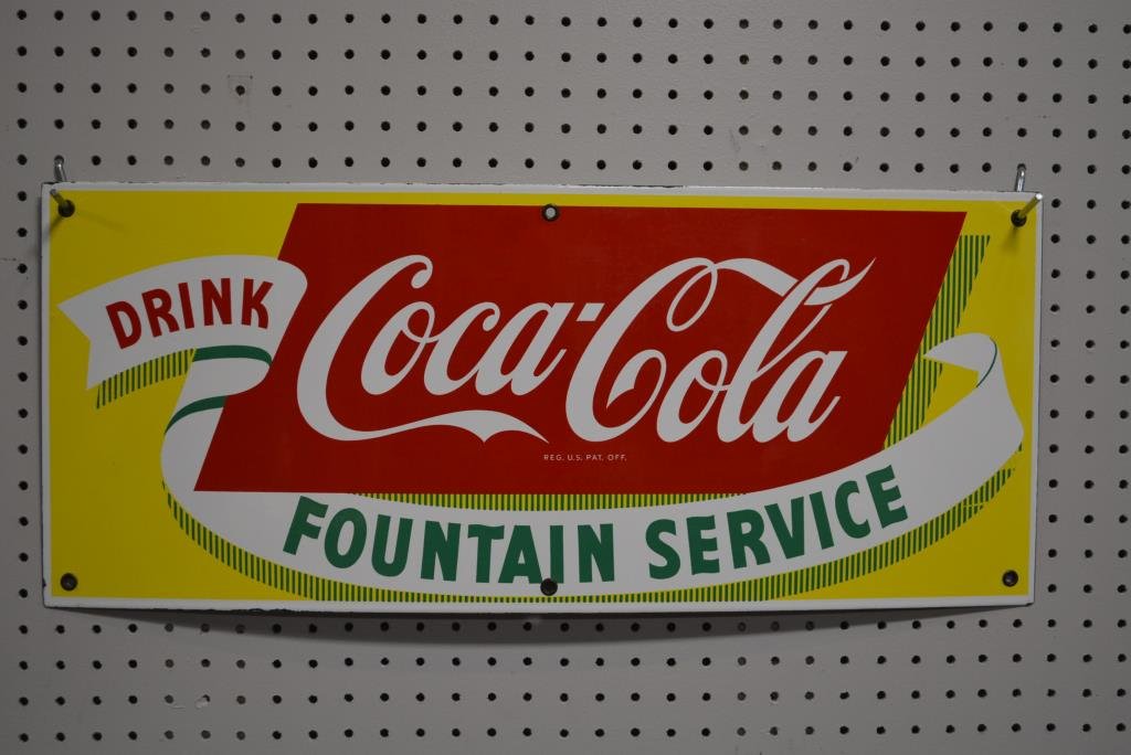Porcelain Coca-Cola Fountain Service Sign 11 3/4" x: Porcelain Coca-Cola Fountain Service Sign 11 3/4" x 28"