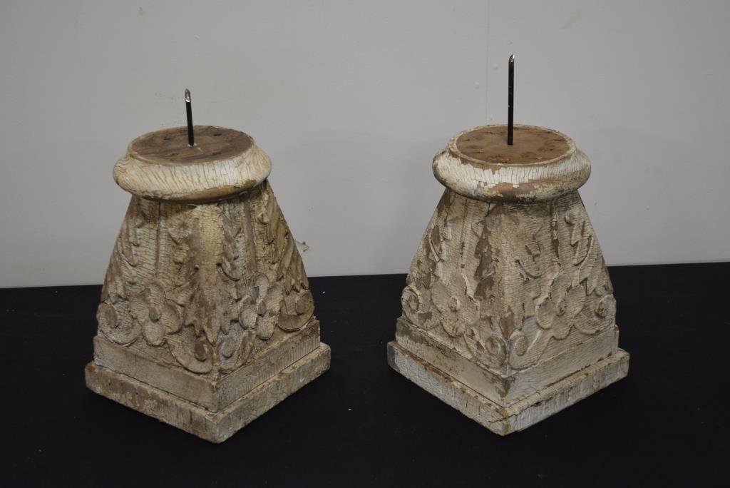 Carved Wooden Architectural Candle Holder X-2 12 1/2"H,: Carved Wooden Architectural Candle Holder X-2 12 1/2"H, 8 3/4" x 8 3/4" ea.