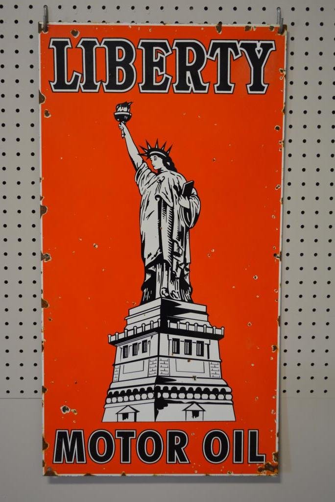 Liberty Motor Oil Sign porcelain 32" x  17" (1 of 4)
