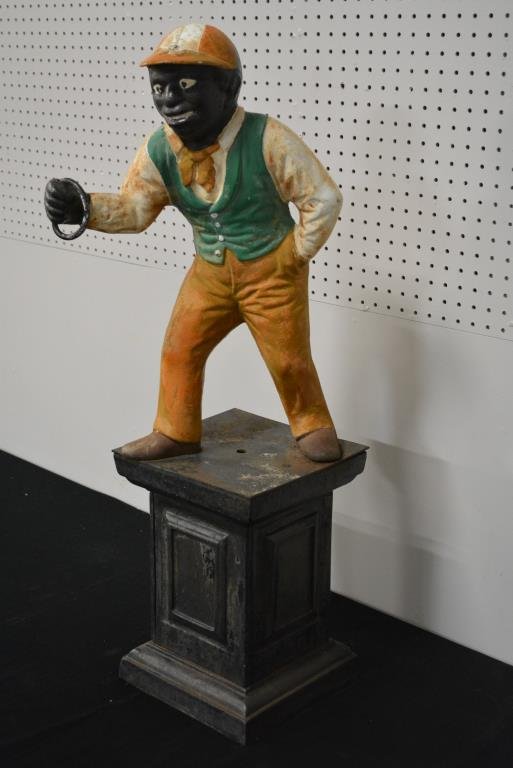 Cast Iron Lawn Jockey Hitching Post 37"H, 10 1/4" x (1 of 3)