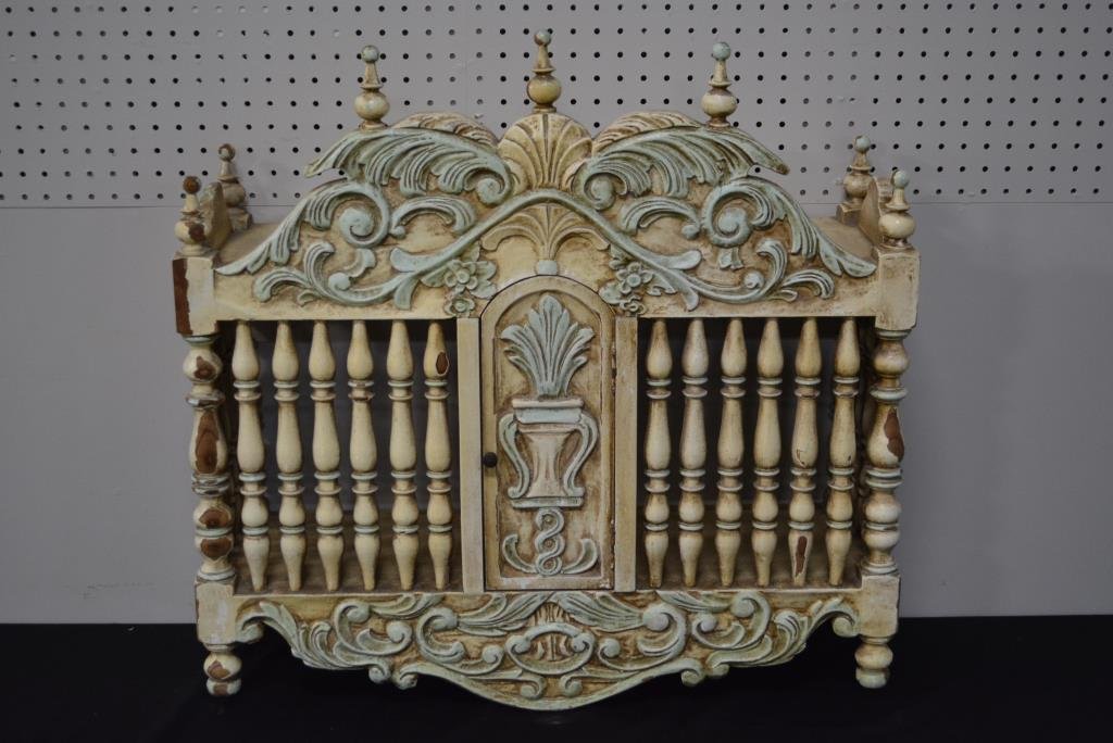 Painted French Hanging Cabinet 28 1/4"H, 29"L, 9 1/2"W (1 of 3)