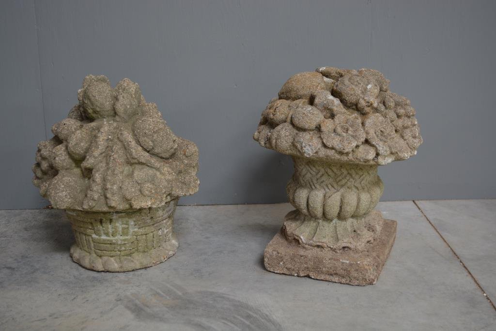 2pc. Concrete Basket Finial Lot 13 1/2"H,  12" round 12 (1 of 3)