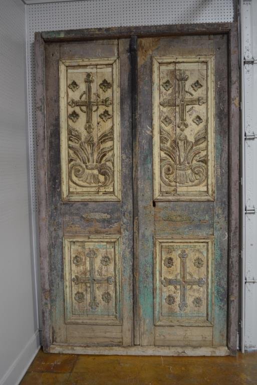 Late 18th Cen. Carved Architectural Door w/Crosses 108" (1 of 4)