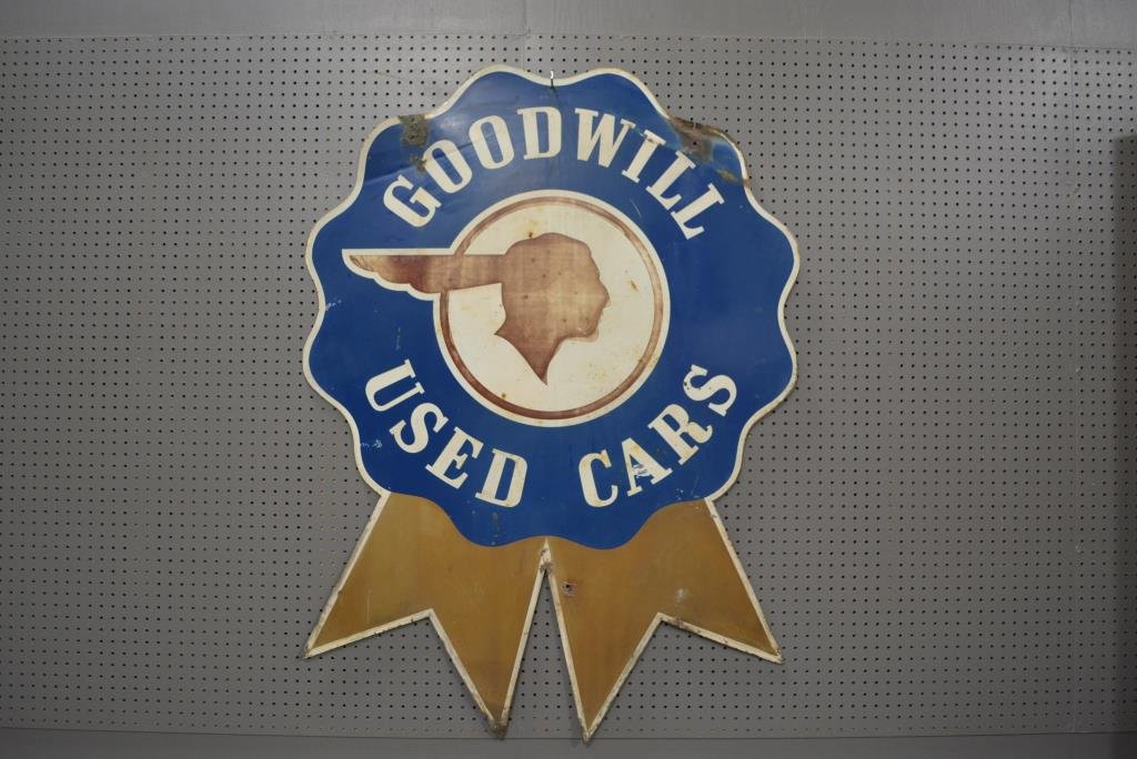 Goodwill Used Cars Sign metal, double sided 57 1/2" x