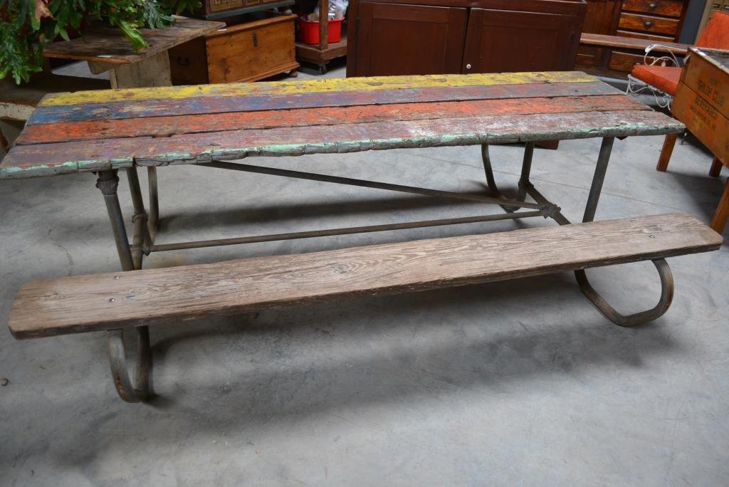 Folky Painted Picnic Table 30 1/2"H,  95"L, (1 of 4)