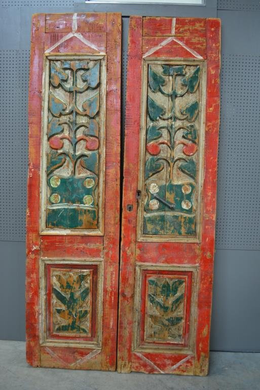 Folky Pair of Painted Doors 106"  x   27 1/4"    ea. (1 of 5)