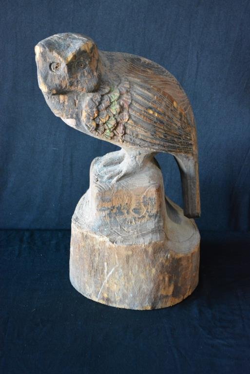 Hand Carved Owl Sculpture 19 1/2"H,  11"  x   9 1/2" (1 of 4)