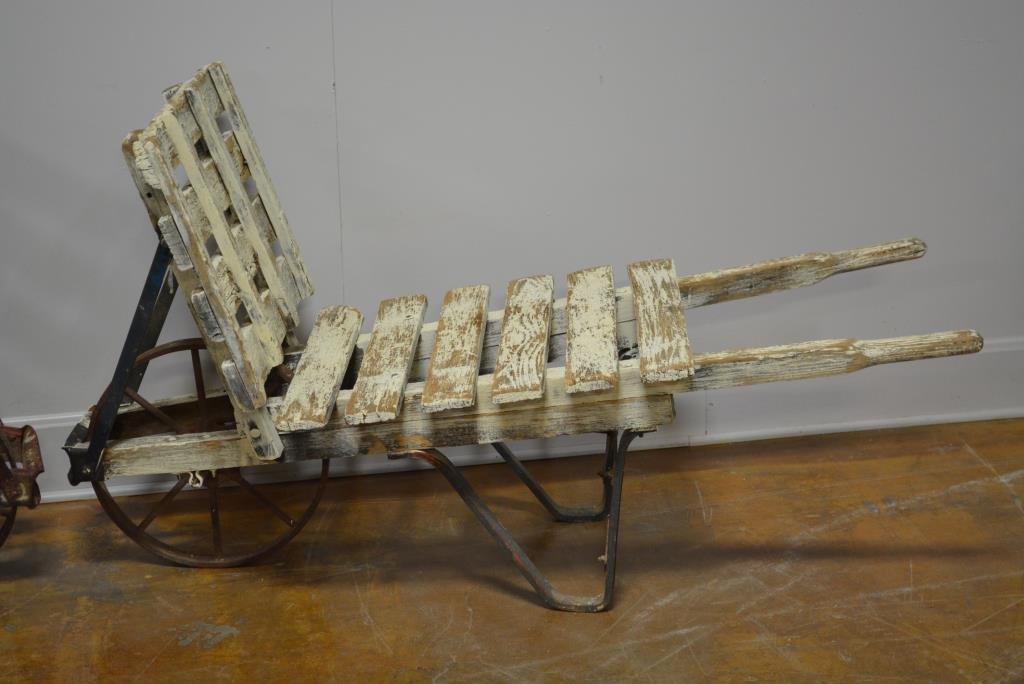 Painted Wheel Barrow 32"H,  60 3/4"L,  22 1/4"W (1 of 3)