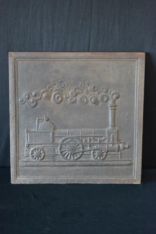 Cast Iron Fire Back w/ Locomotive 21 3/4"  x   21 3/4" (1 of 3)
