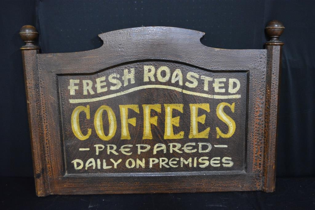 Wooden Fresh Roasted Coffee Trade Sign 27"  x   39 1/2" (1 of 1)