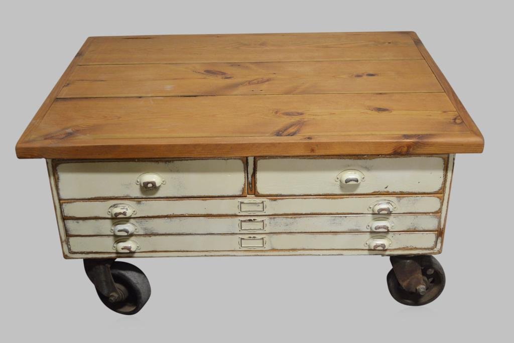 Industrial Cart / Coffee Table w/ Drawers 26"H,  50 (1 of 1)