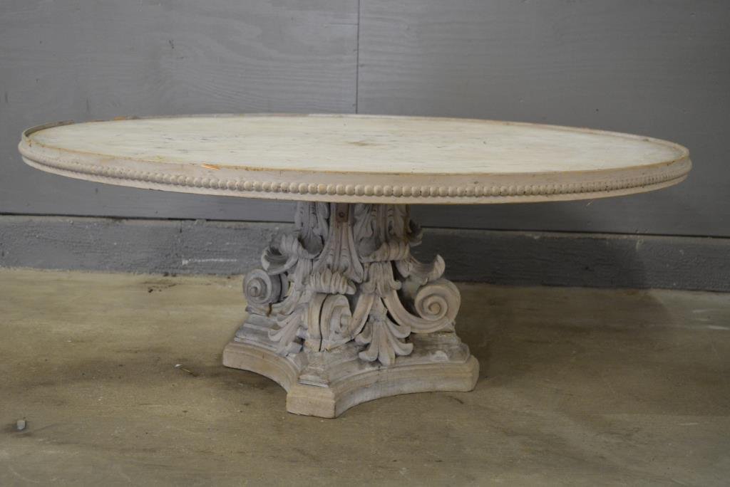 Round Coffee Table w/ Carved Capital Base (1 of 1)