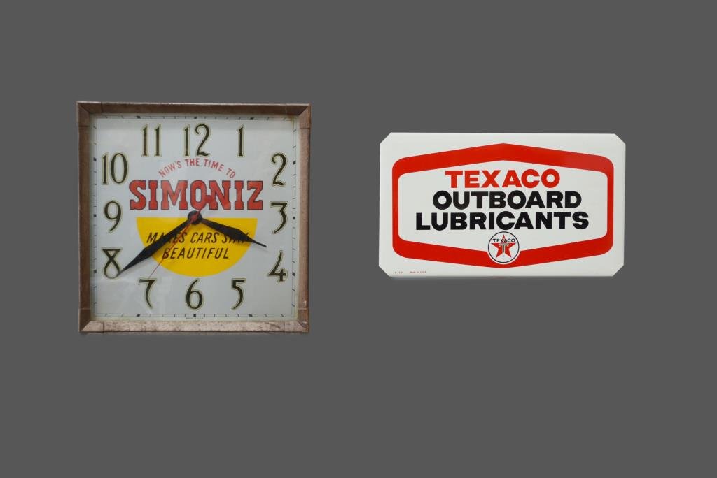 2pc. Lot advertising clock,   Texaco sign 16"  x   9" (1 of 3)