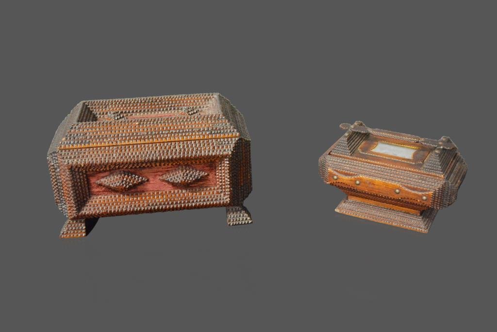 2-Piece Tramp Art Box Lot *Jean Hess Collection 8"H, (1 of 4)