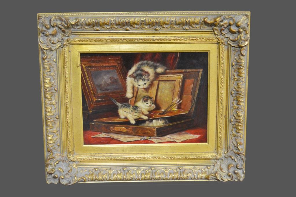 Late 19th Century Oil on Board Kittens *Jean Hess (1 of 2)