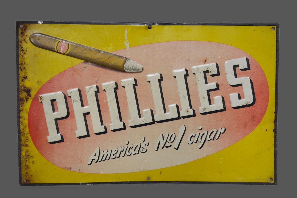 Advertising Phillies Cigar Sign- Metal 12 3/4"  x   20 (1 of 1)
