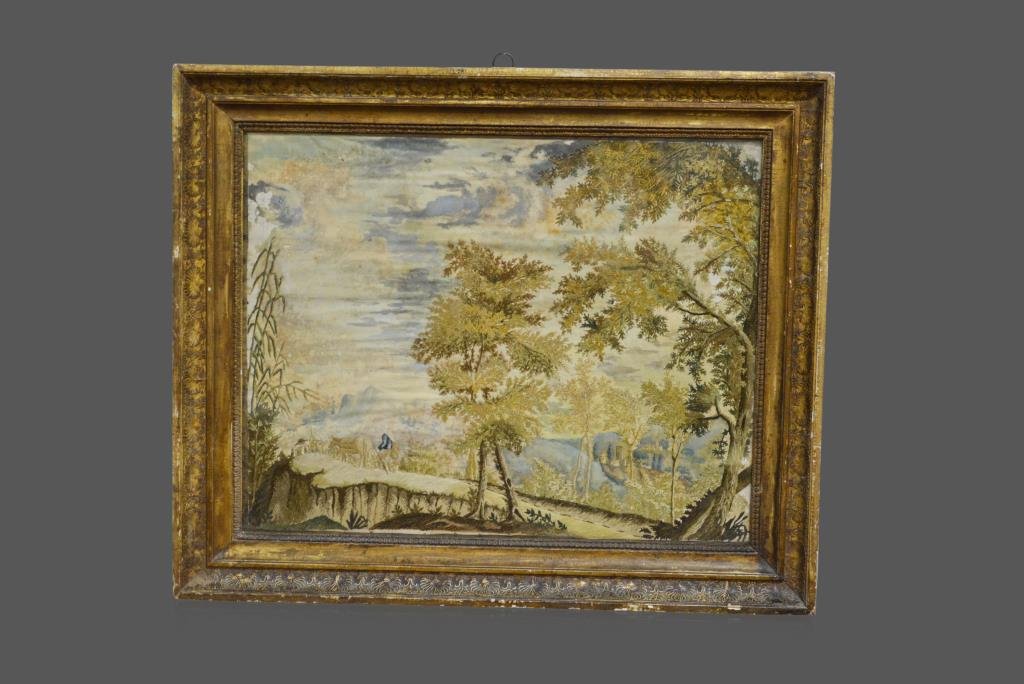 Mid-19th Cen. Framed Needlework 22 1/2"  x   27 1/4" (1 of 2)