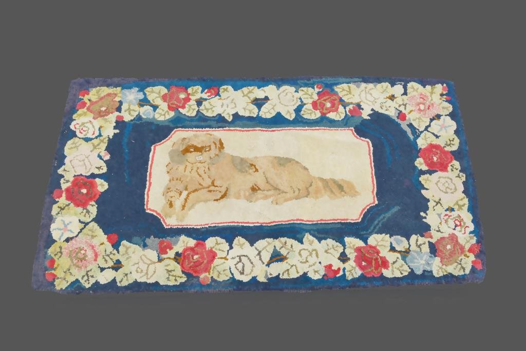 Late 19th Cen. Hooked Rug w/ Dog 43"  x   24 3/4" (1 of 3)