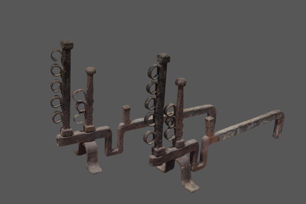 Late 18th Cen. Forged Andirons 24"H,   36"L,  10"W (1 of 2)