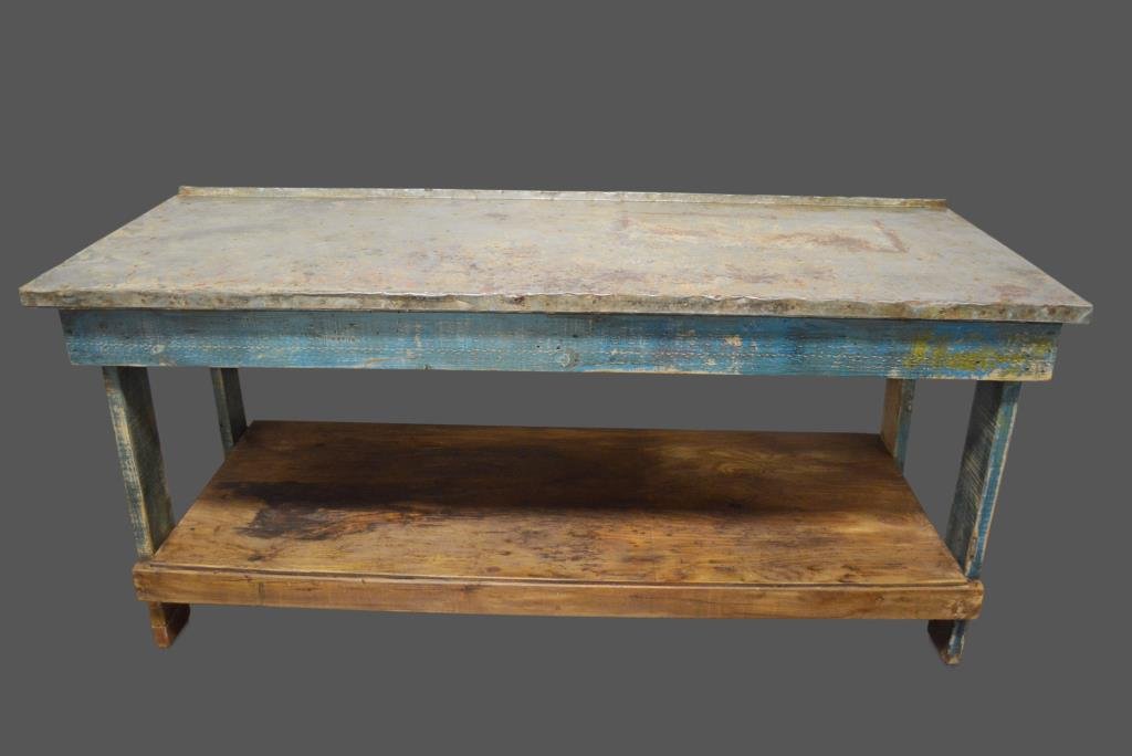 Painted Work Table w/ Zinc Top 39"H,   84 1/2"L,   24 (1 of 2)
