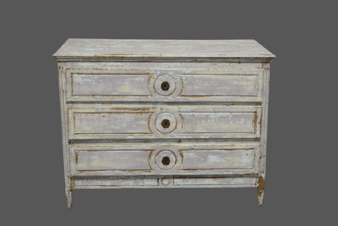 Early French19th Cen. Painted 3-Drawer Chest 38 1/4"H, (1 of 4)