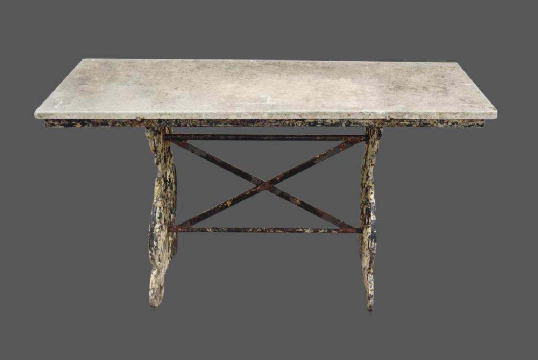 19th Cen. French Iron Garden Table w/ Marble Top 28 (1 of 4)