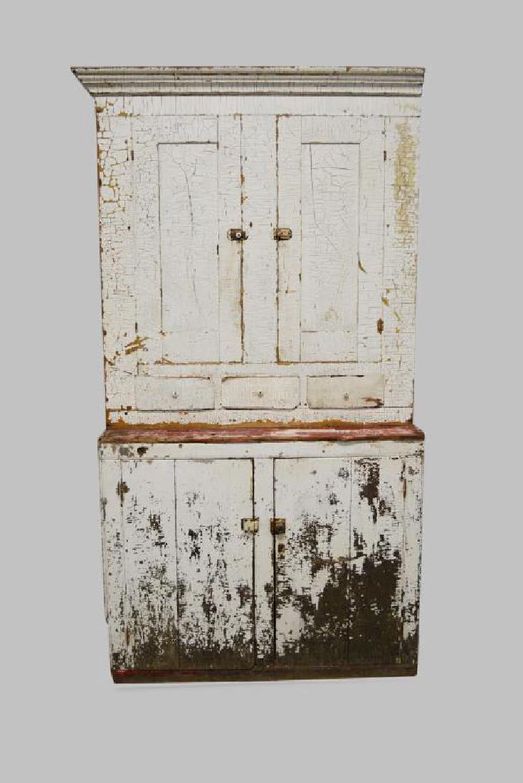 2-Piece Stepback Cupboard in old crusty painted white (1 of 4)