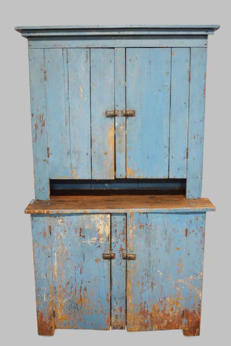 2-Piece Step Back Cupboard in Old Blue Paint 79"H,   46 (1 of 4)