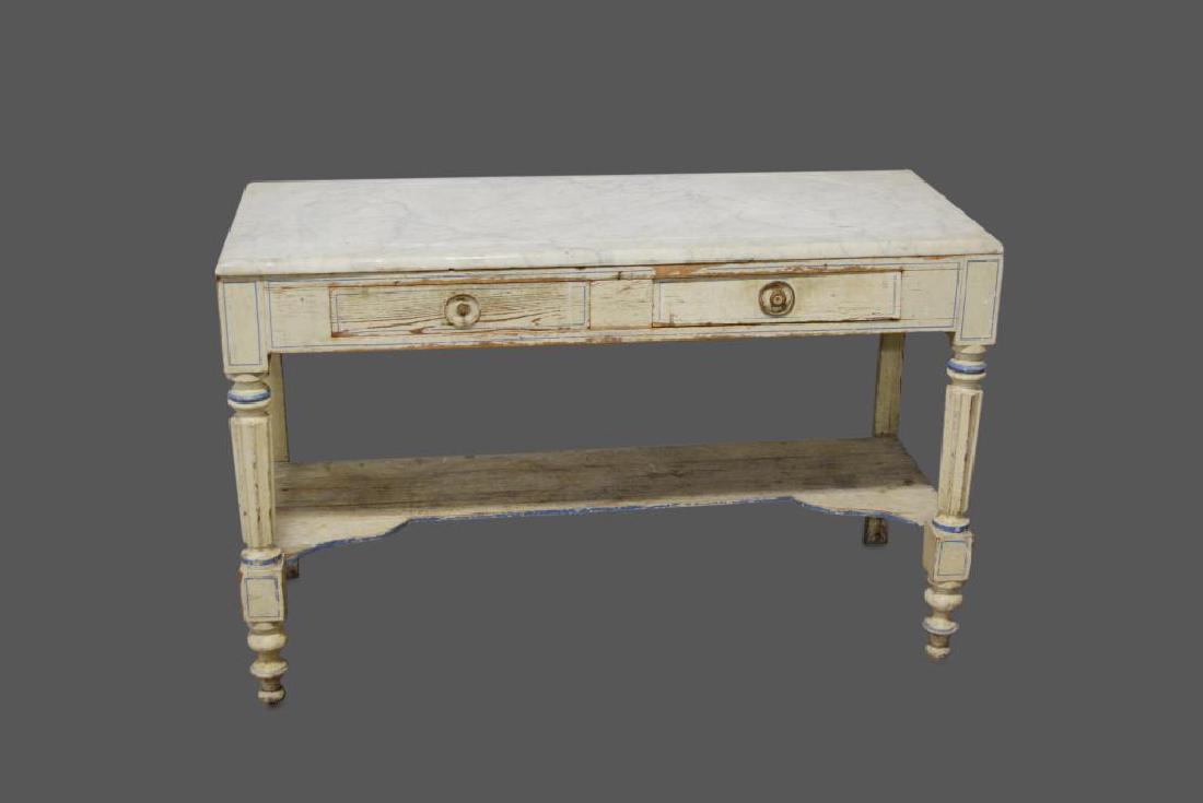 French Painted Marble Top Table 31 1/2"H,   49 1/2"L, (1 of 2)