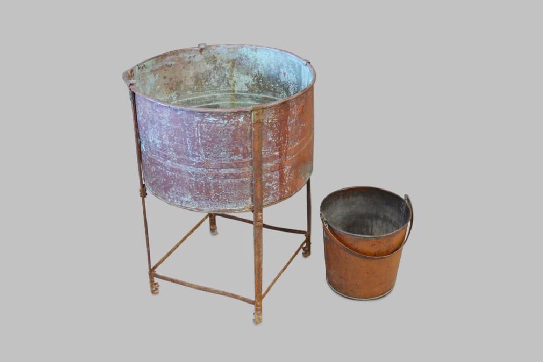 2-Piece Copper Lot: Washtub & Bucket 31"H,   23 1/2" (1 of 1)