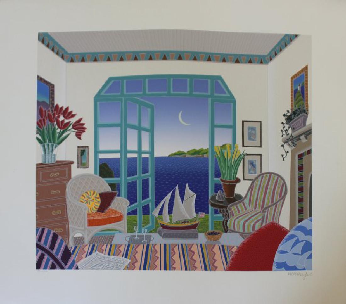 Gloucester by Thomas McKnight: Gloucester Thomas McKnight Original serigraph in colors on Country Vellum 1989 XCIII from the rare limited edition of CC Signed by the artist in pencil 16 x 18 x 0