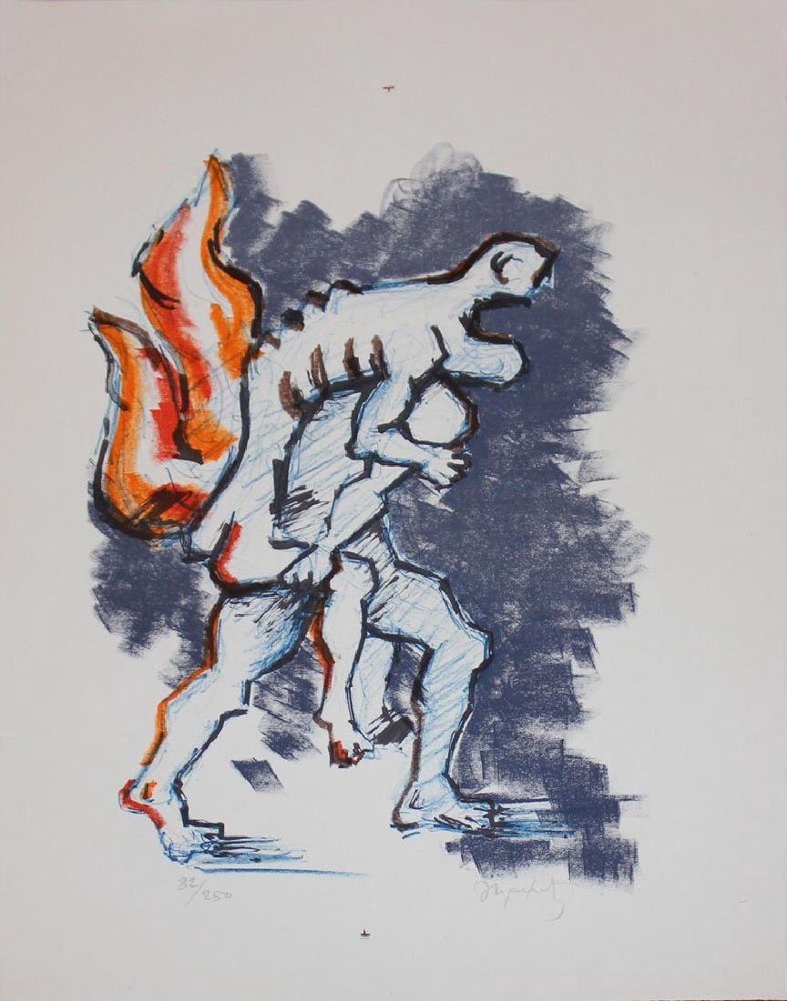 Jacques Lipchitz, one plate from "Flight Portfolio": Artist: Jacques Lipchitz Title: Untitled Suite: Flight Portfolio Year: 1970 Medium: Original lithograph in colors on paper Edition: From the limited edition of 250 Publisher: International Rescu